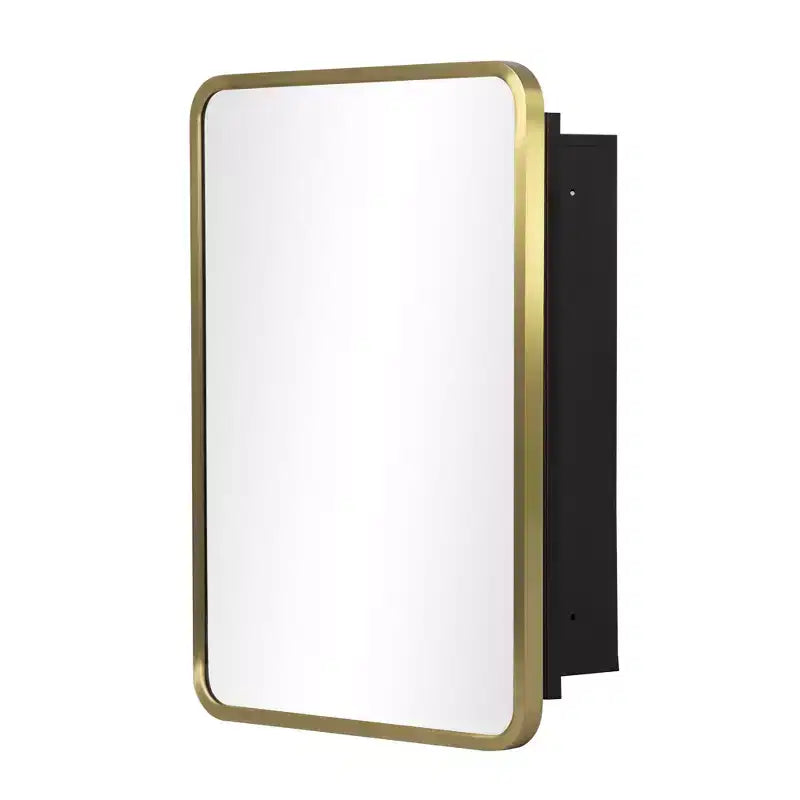 Miroir-armoire rectangulaire arrondi en fer forgé doré