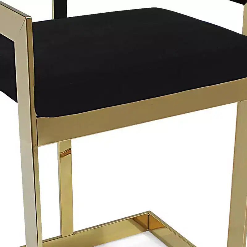 Chaise de bar haute à dossier bas en velours noir et doré et acier inoxydable