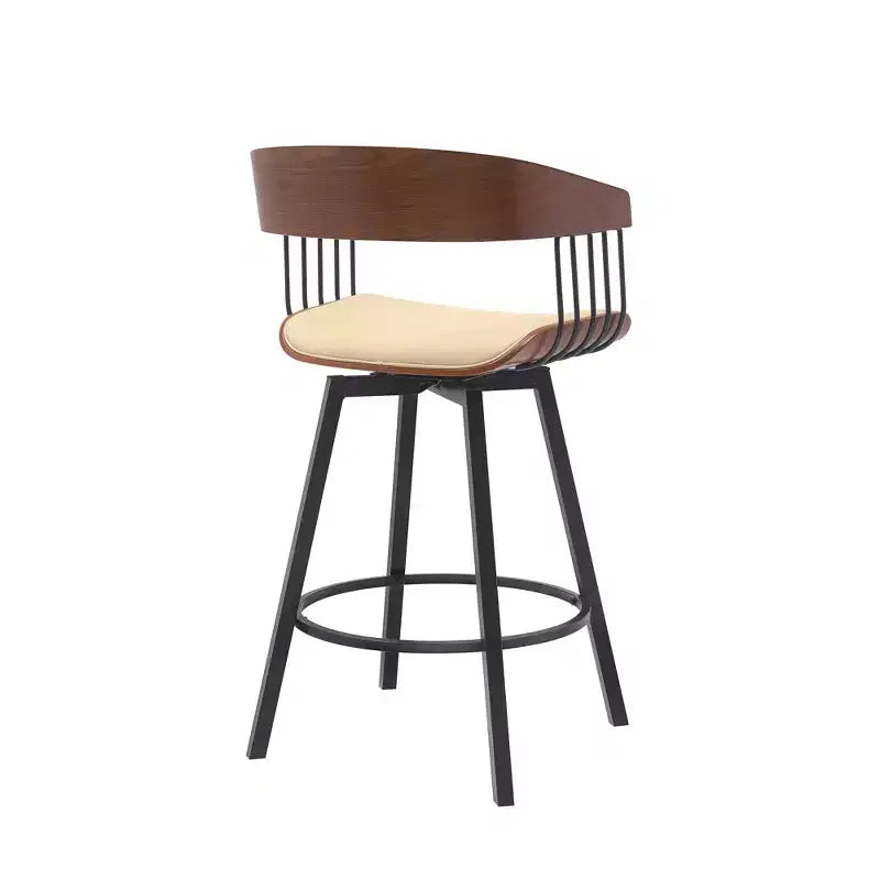 Chaise de bar hauteur comptoir pivotante en similicuir crème et noir avec piétement en métal