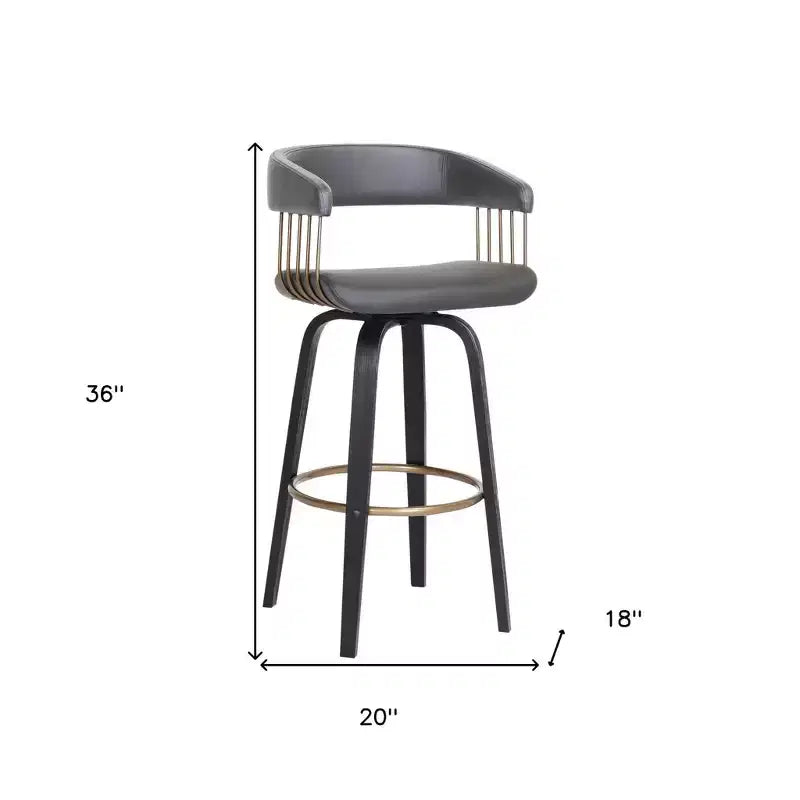 Chaise de bar pivotante en similicuir gris et noir, hauteur comptoir