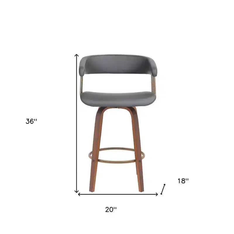 Chaise de bar pivotante en similicuir gris et marron imitation bois, hauteur comptoir