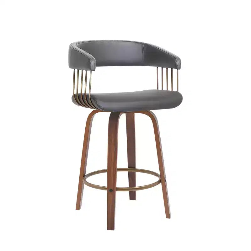 Chaise de bar pivotante en similicuir gris et marron imitation bois, hauteur comptoir