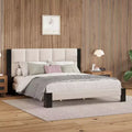 Lit contemporain en tissu bouclé à surpiqûres carrées