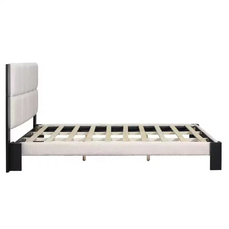 Lit contemporain en tissu bouclé à surpiqûres carrées