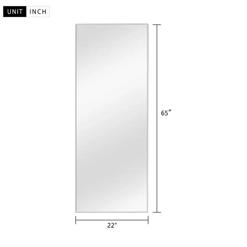 Miroir pleine longueur en aluminium de 163 x 54 x 1,5 cm avec cadre fin, angles droits et support, couleur argent