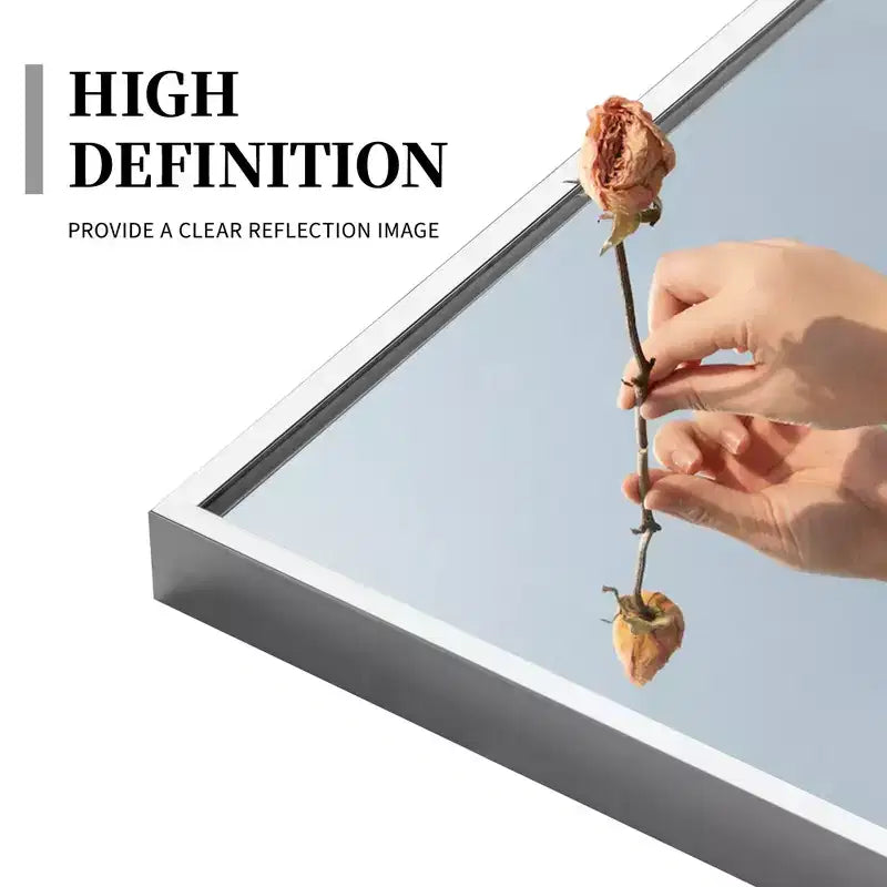 Miroir pleine longueur en aluminium de 163 x 54 x 1,5 cm avec cadre fin, angles droits et support, couleur argent