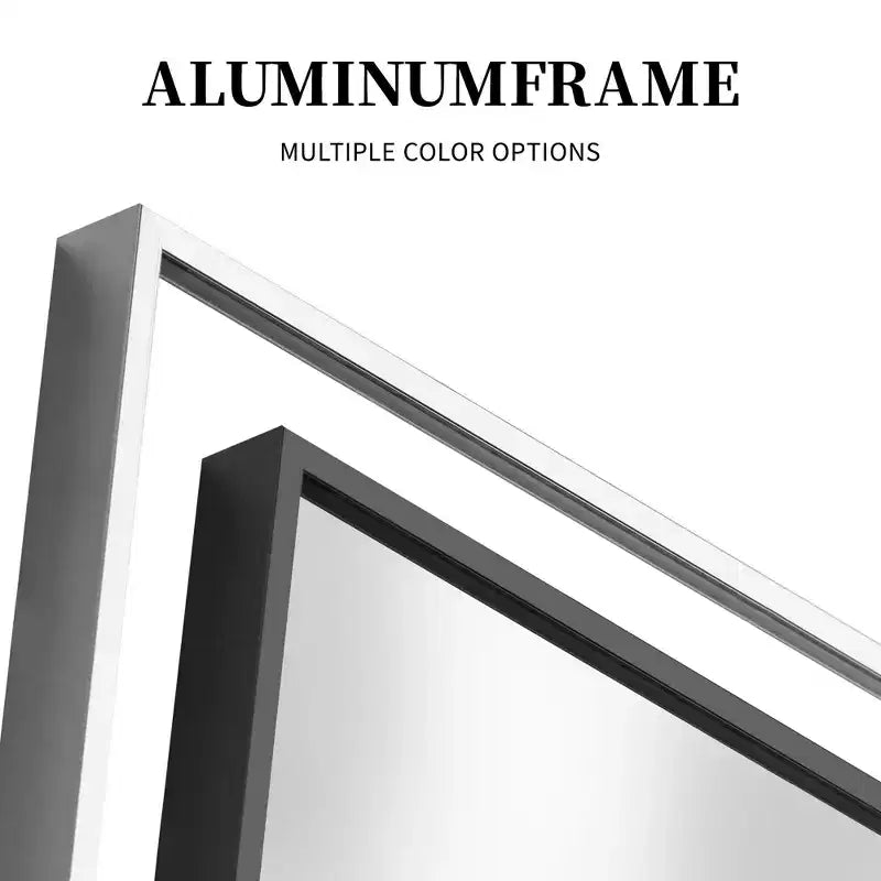 Miroir pleine longueur en aluminium de 163 x 54 x 1,5 cm avec cadre fin, angles droits et support, couleur argent
