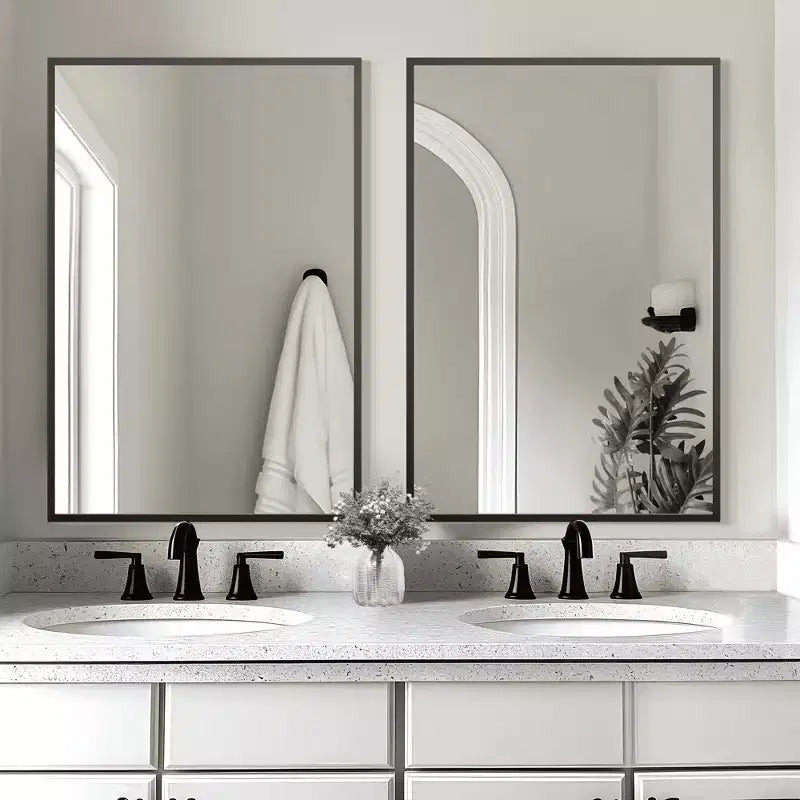 Miroir suspendu rectangulaire double face noir à bordure fine en aluminium à angle droit