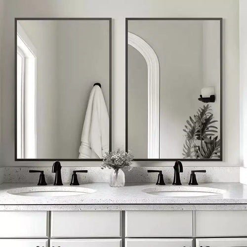 Miroir suspendu rectangulaire double face noir à bordure fine en aluminium à angle droit