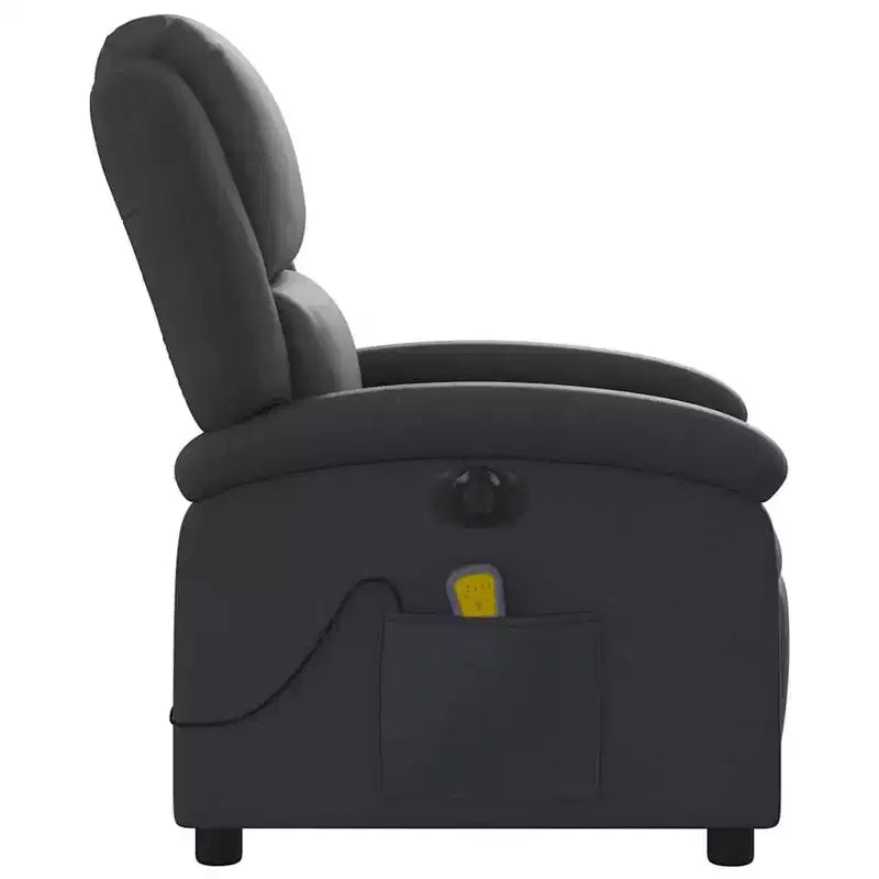 Fauteuil Inclinable Massant Électrique - Fauteuil à Dossier Haut en Cuir Véritable Noir avec Fonction Vibrante pour Salon