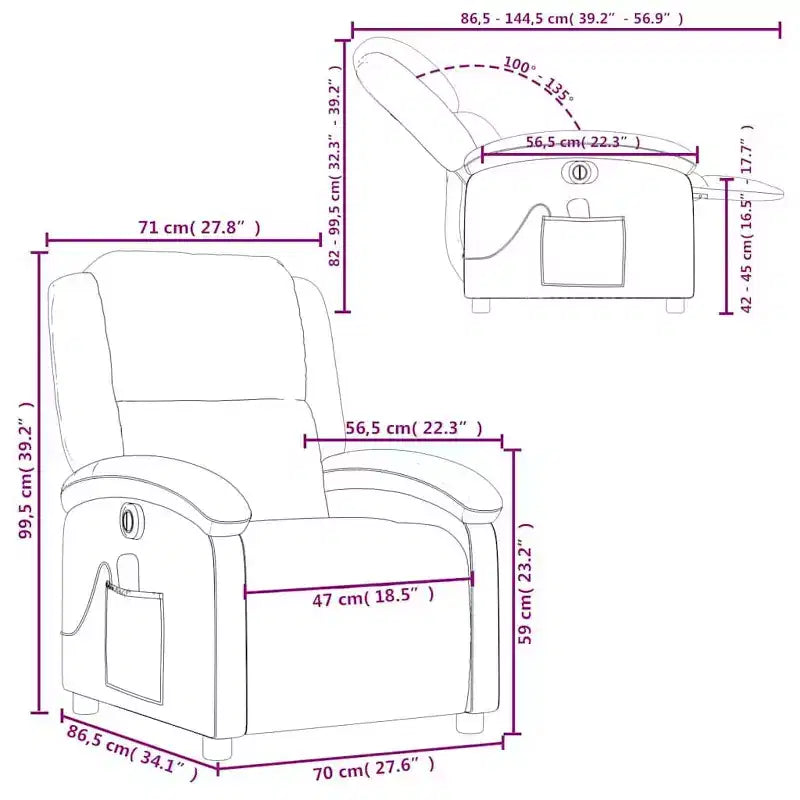 Fauteuil Inclinable Massant Électrique - Fauteuil à Dossier Haut en Cuir Véritable Noir avec Fonction Vibrante pour Salon