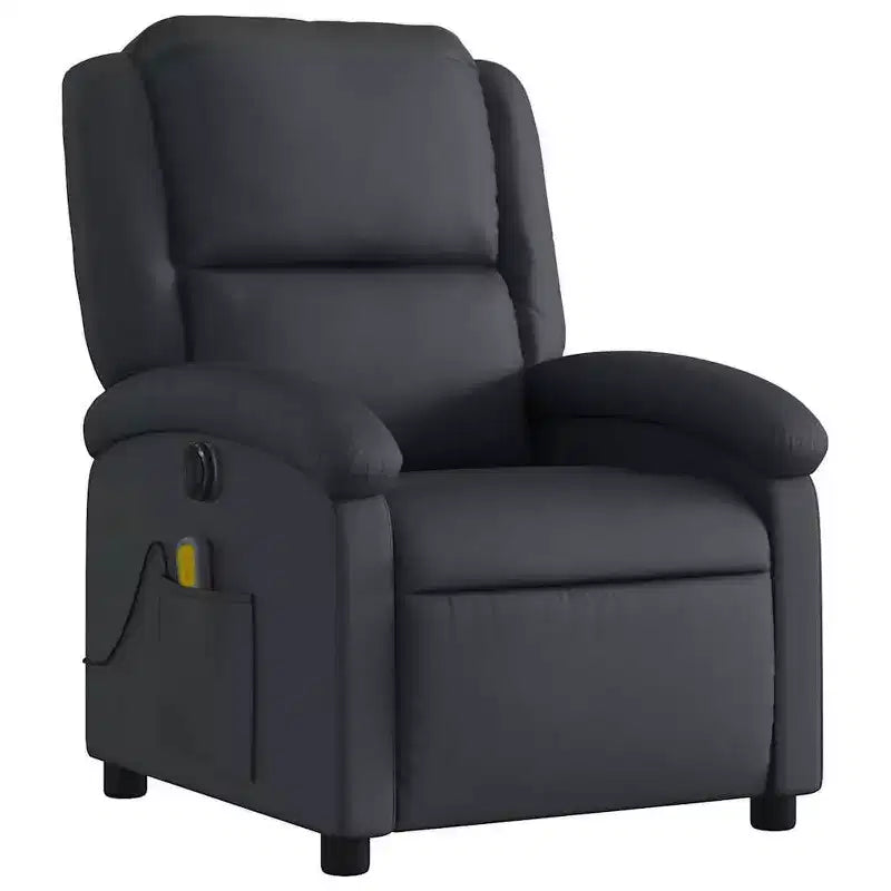 Fauteuil Inclinable Massant Électrique - Fauteuil à Dossier Haut en Cuir Véritable Noir avec Fonction Vibrante pour Salon