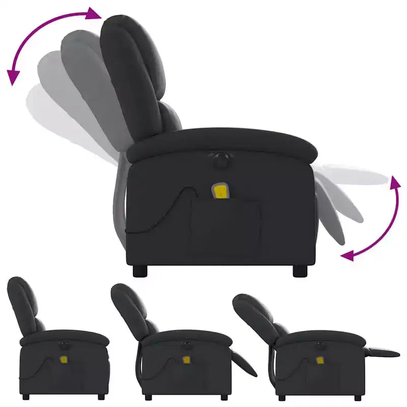 Fauteuil Inclinable Massant Électrique - Fauteuil à Dossier Haut en Cuir Véritable Noir avec Fonction Vibrante pour Salon