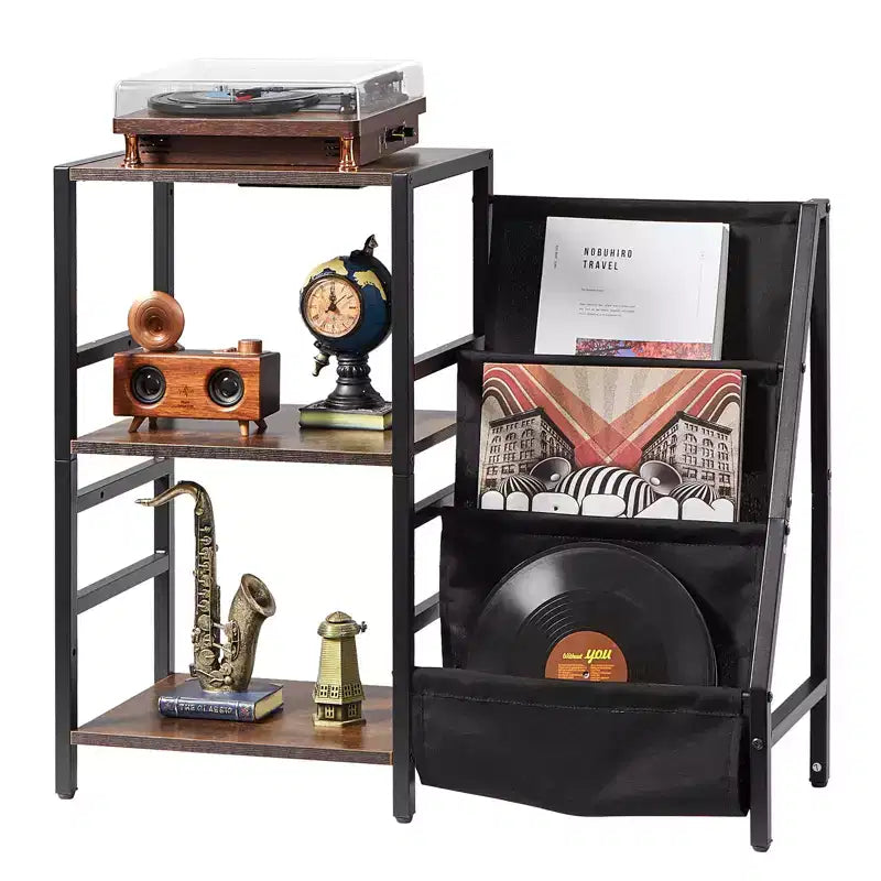 VEVOR Record Player Stand with Charging Station &amp; USB Ports, Holds up to 200 Albums, 3-Tier Turntable Stand with Vinyl Record Storage, Black