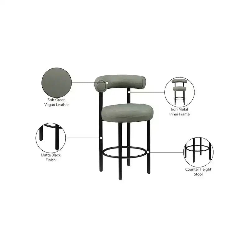 Tabouret de comptoir en cuir végétalien vert, lot de 2