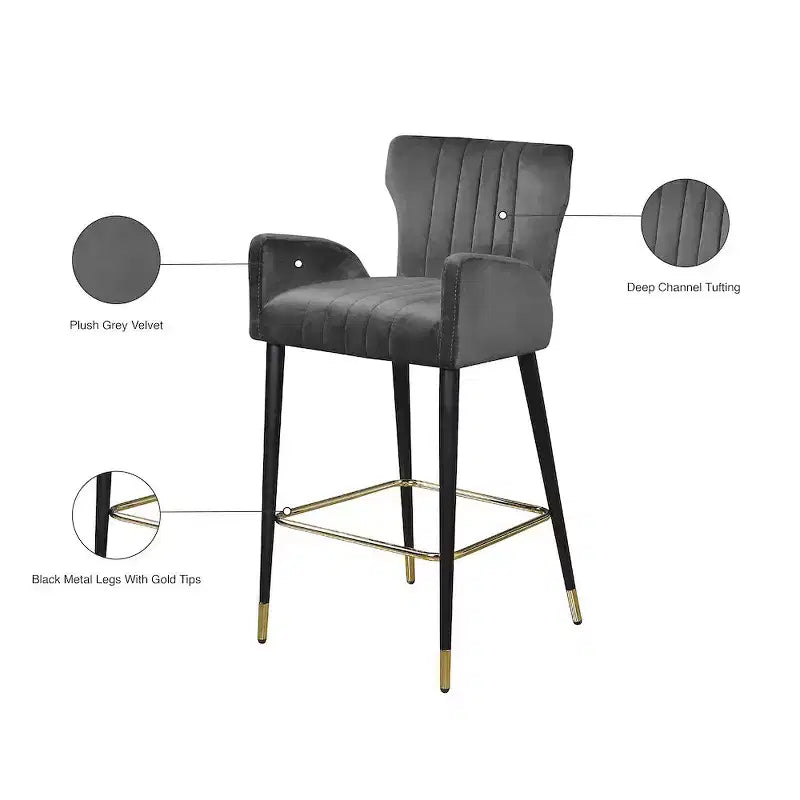 Tabouret de luxe en velours gris, lot de 2