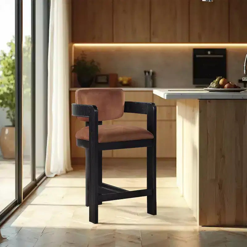 Tabouret en velours couleur cognac