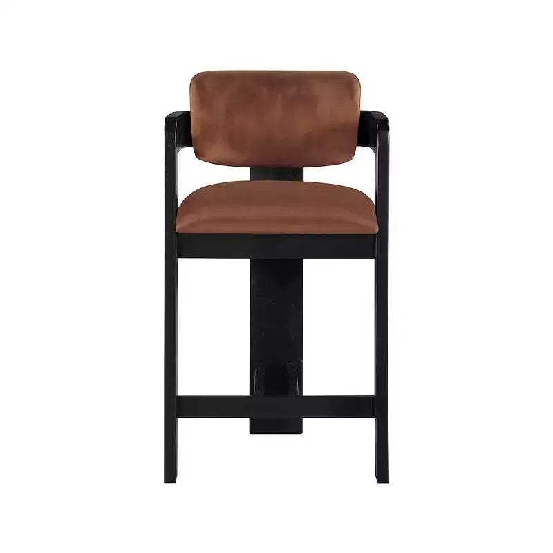 Tabouret en velours couleur cognac