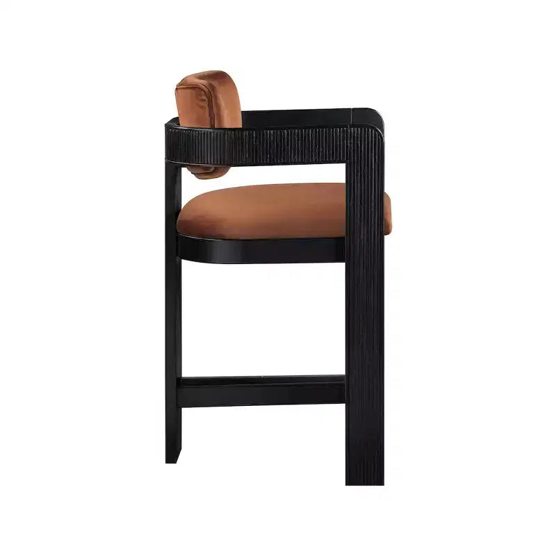 Tabouret en velours couleur cognac