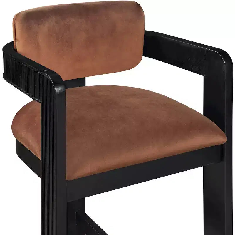 Tabouret en velours couleur cognac