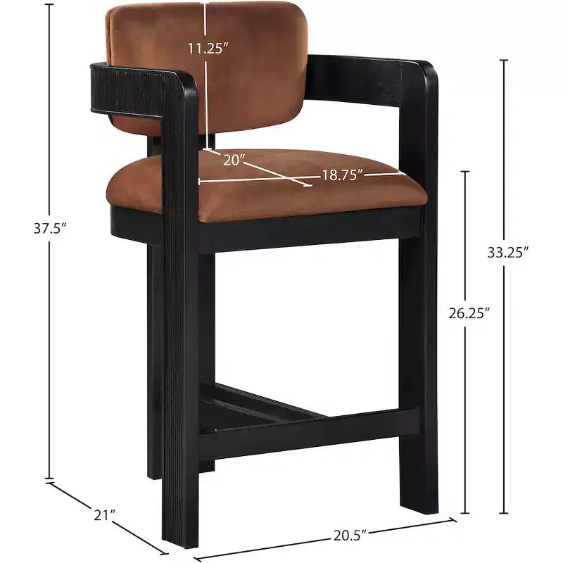 Tabouret en velours couleur cognac