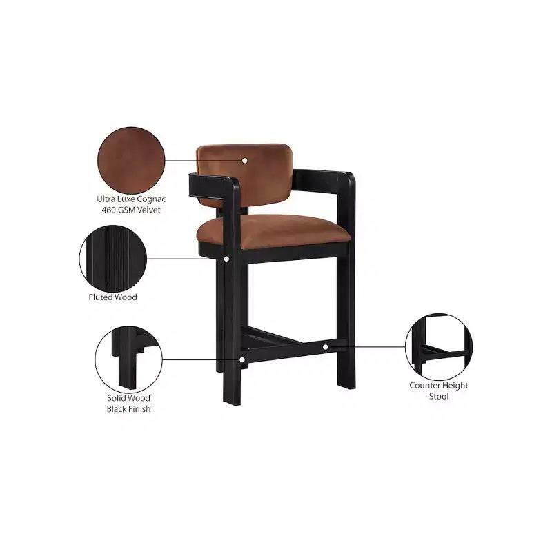 Tabouret en velours couleur cognac