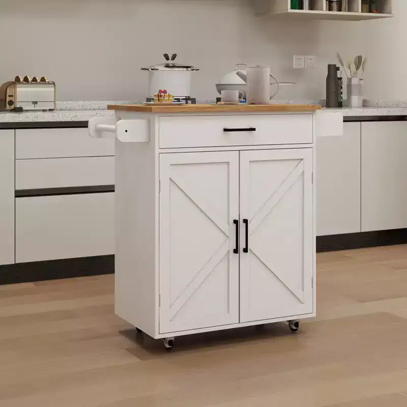 Desserte de cuisine roulante avec étagères réglables, porte-serviettes et plateau en bois pour le rangement