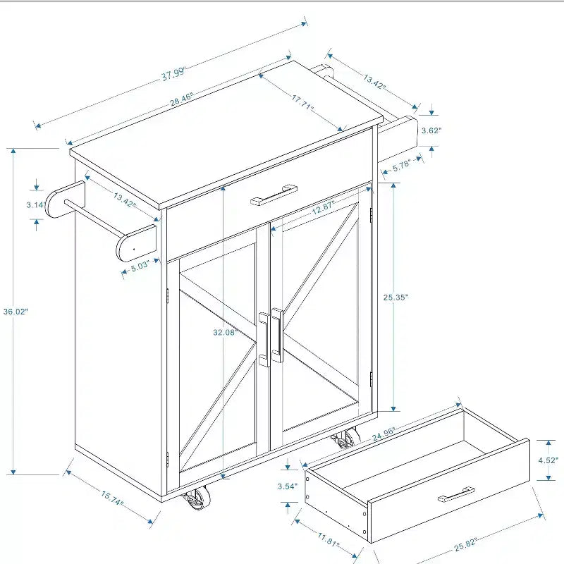 Desserte de cuisine roulante avec étagères réglables, porte-serviettes et plateau en bois pour le rangement