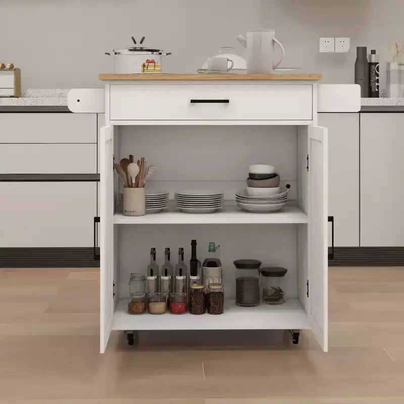 Desserte de cuisine roulante avec étagères réglables, porte-serviettes et plateau en bois pour le rangement