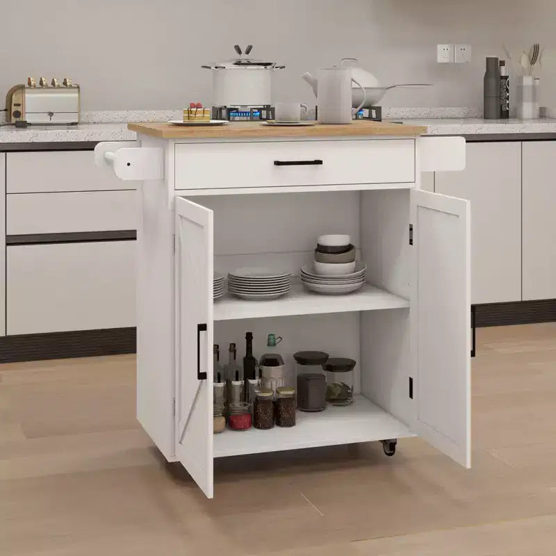 Desserte de cuisine roulante avec étagères réglables, porte-serviettes et plateau en bois pour le rangement