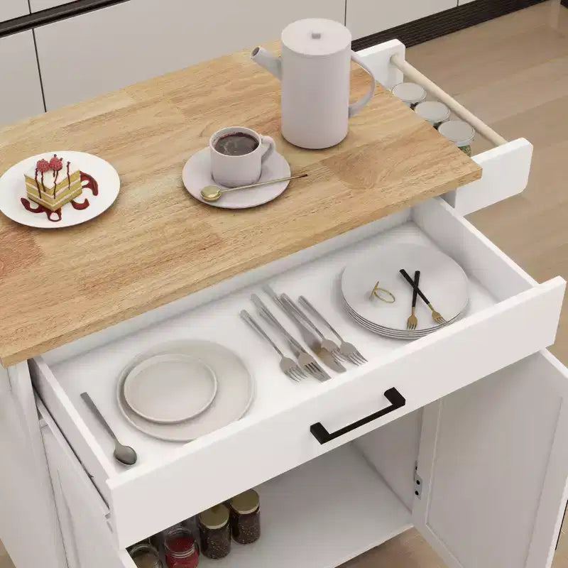 Desserte de cuisine roulante avec étagères réglables, porte-serviettes et plateau en bois pour le rangement