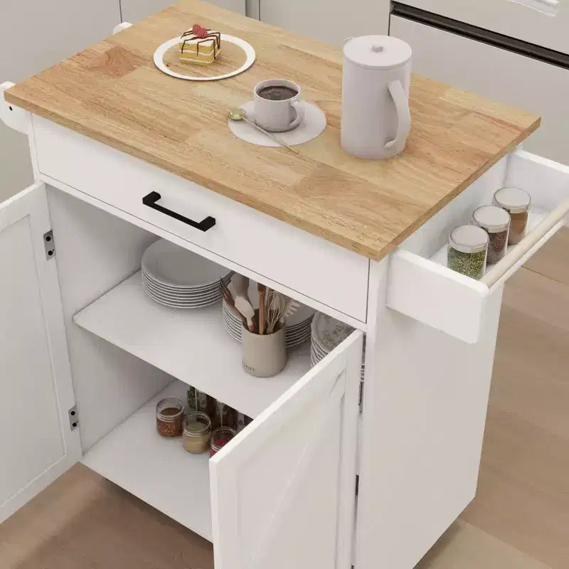 Desserte de cuisine roulante avec étagères réglables, porte-serviettes et plateau en bois pour le rangement