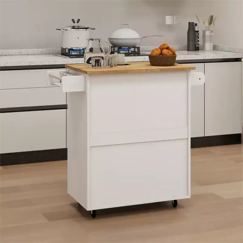 Desserte de cuisine roulante avec étagères réglables, porte-serviettes et plateau en bois pour le rangement