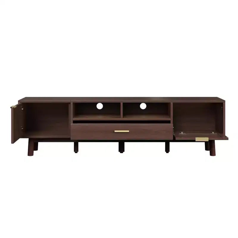 Meuble TV en bois tendance pour téléviseurs de 75 pouces, meuble TV avec porte à fermeture douce et armoire à porte rabattable, consoles TV modernes pour salon