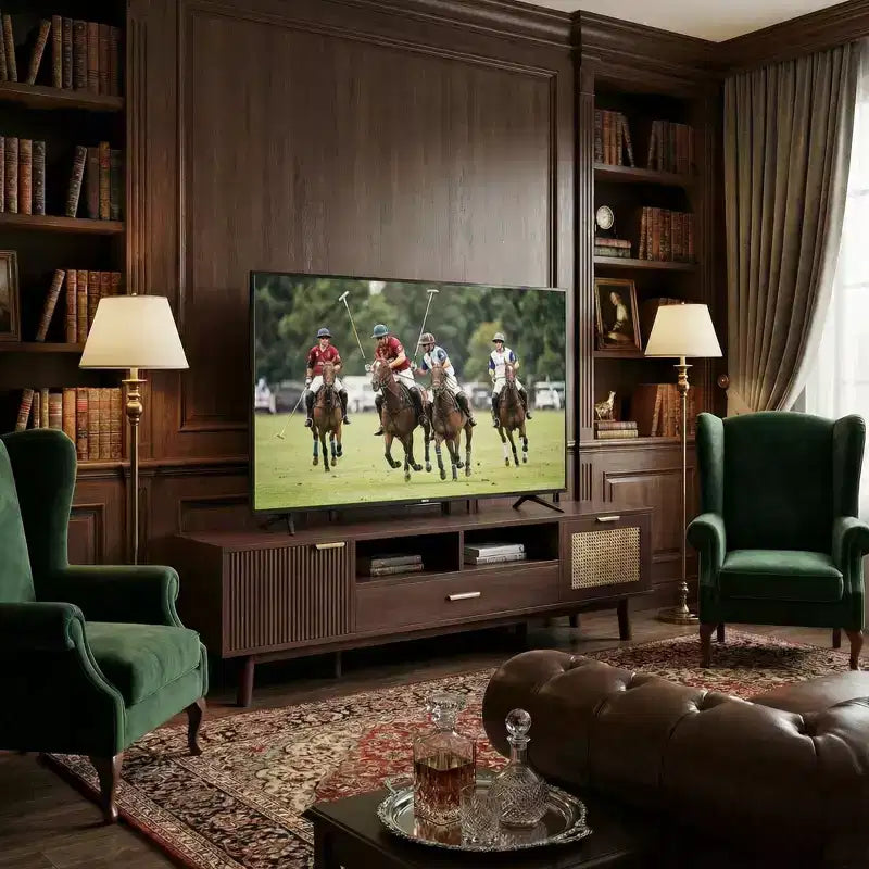 Meuble TV en bois tendance pour téléviseurs de 75 pouces, meuble TV avec porte à fermeture douce et armoire à porte rabattable, consoles TV modernes pour salon