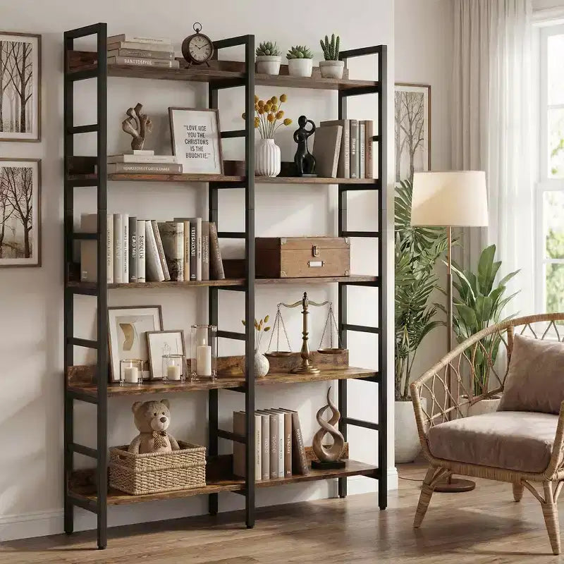 MAYEERTY 6-Tier Open Vintage Bookshelf, Spacious Storage Bookcase for Books &amp; Decor