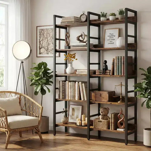 Étagère vintage ouverte à 6 niveaux, bibliothèque de rangement spacieuse pour livres et décorations