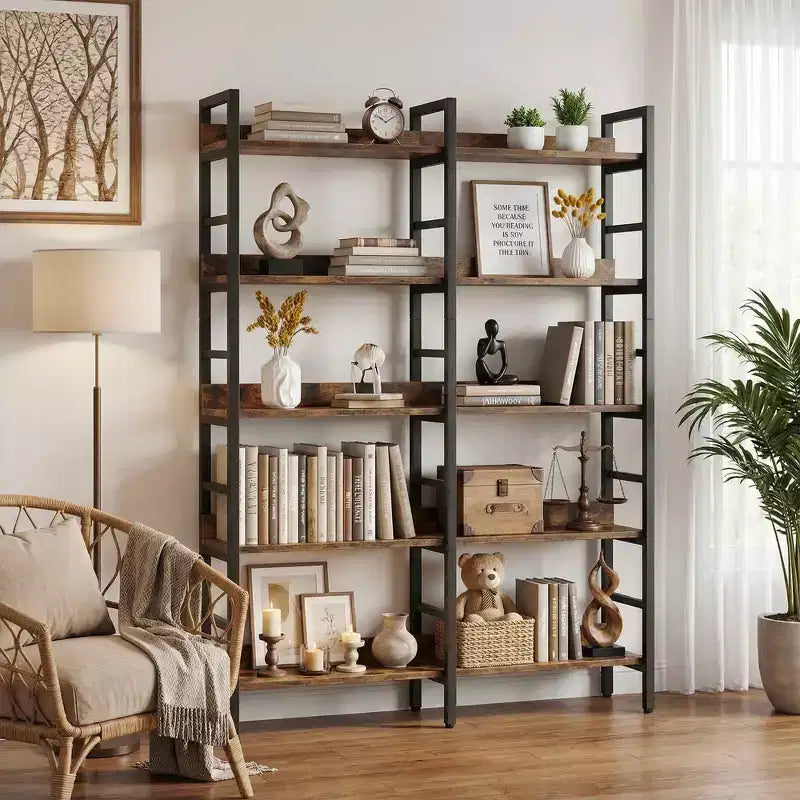 Étagère vintage ouverte à 6 niveaux, bibliothèque de rangement spacieuse pour livres et décorations