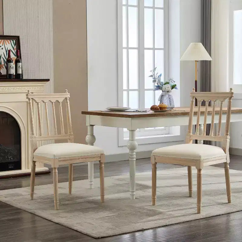 Chaises de salle à manger Mid-Century Modern en hévéa et lin (Lot de 2)