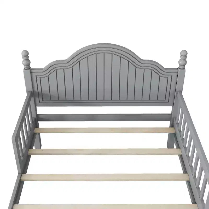 Cadre de lit double, plateforme en bois avec tête et pied de lit, barrières de sécurité périphériques