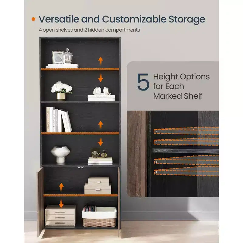 Grande étagère, assemblage ultra-rapide sans outils, bibliothèque de 6 niveaux sur pied avec étagères réglables et porte, blanc neige