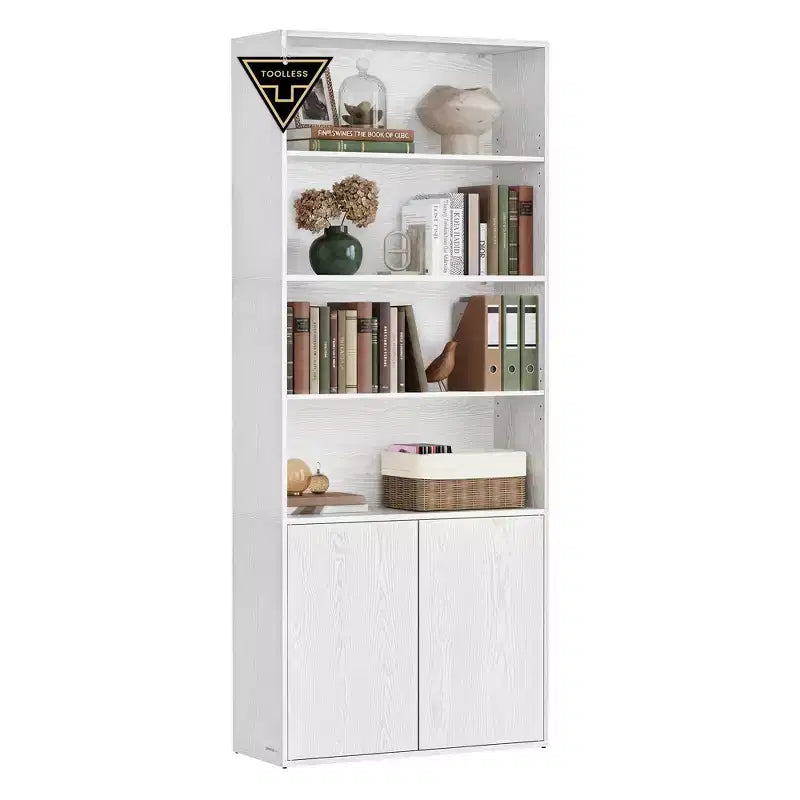 Grande étagère, assemblage ultra-rapide sans outils, bibliothèque de 6 niveaux sur pied avec étagères réglables et porte, blanc neige