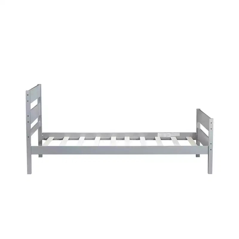 Lit plate-forme double avec tête de lit à lattes horizontales, lit en bois sans sommier pour chambre d'enfant