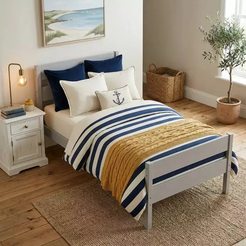 Lit plate-forme double avec tête de lit à lattes horizontales, lit en bois sans sommier pour chambre d'enfant