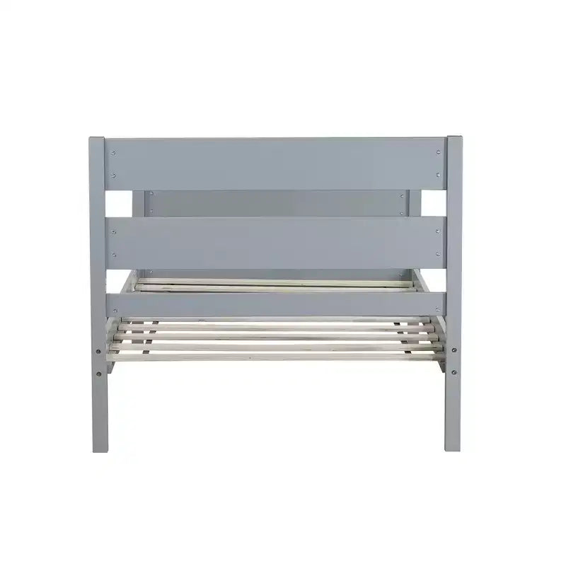Lit plate-forme double avec tête de lit à lattes horizontales, lit en bois sans sommier pour chambre d'enfant
