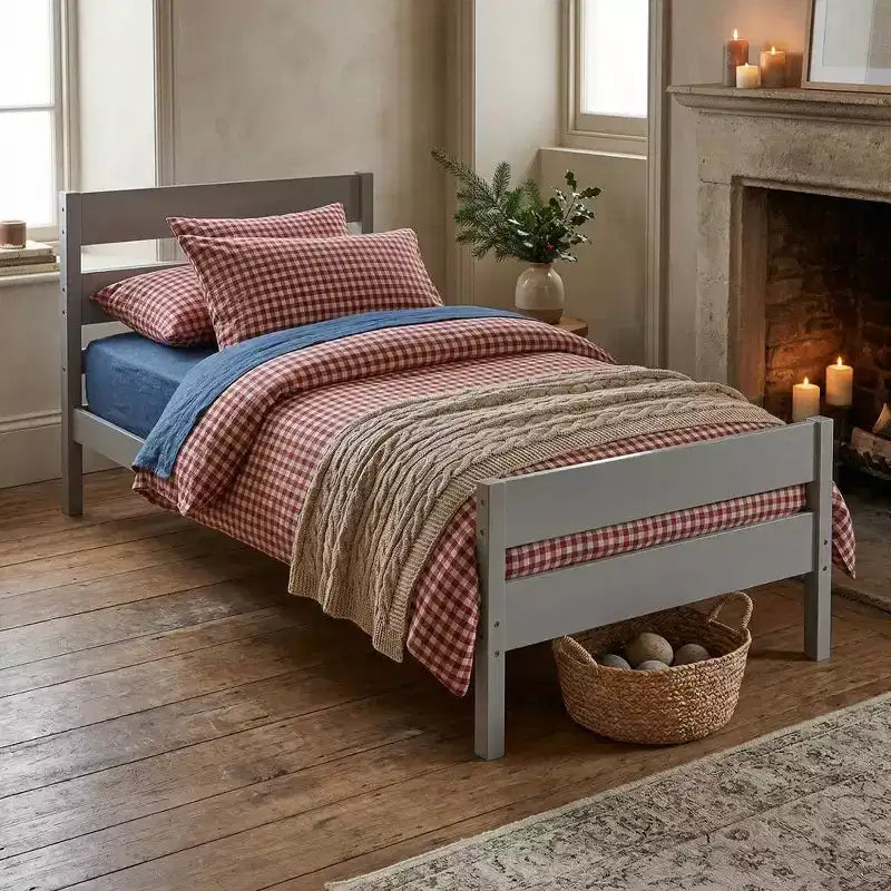 Lit plate-forme double avec tête de lit à lattes horizontales, lit en bois sans sommier pour chambre d'enfant