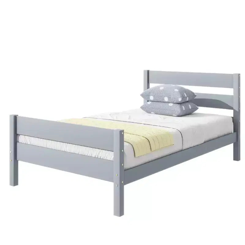 Lit plate-forme double avec tête de lit à lattes horizontales, lit en bois sans sommier pour chambre d'enfant