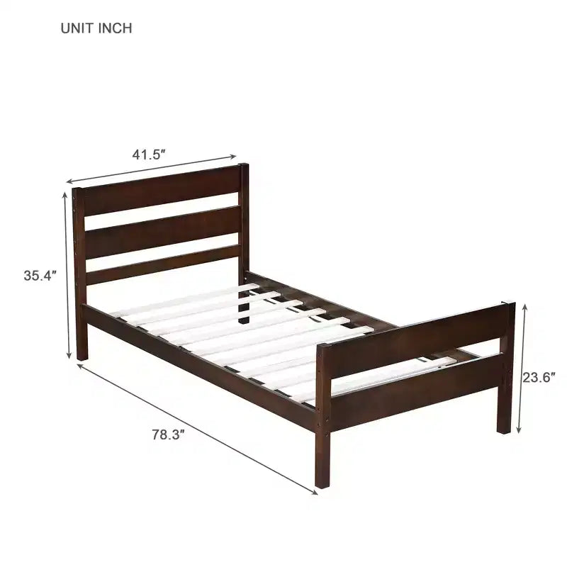 Lit plate-forme double avec tête de lit à lattes horizontales, lit en bois sans sommier pour chambre d'enfant
