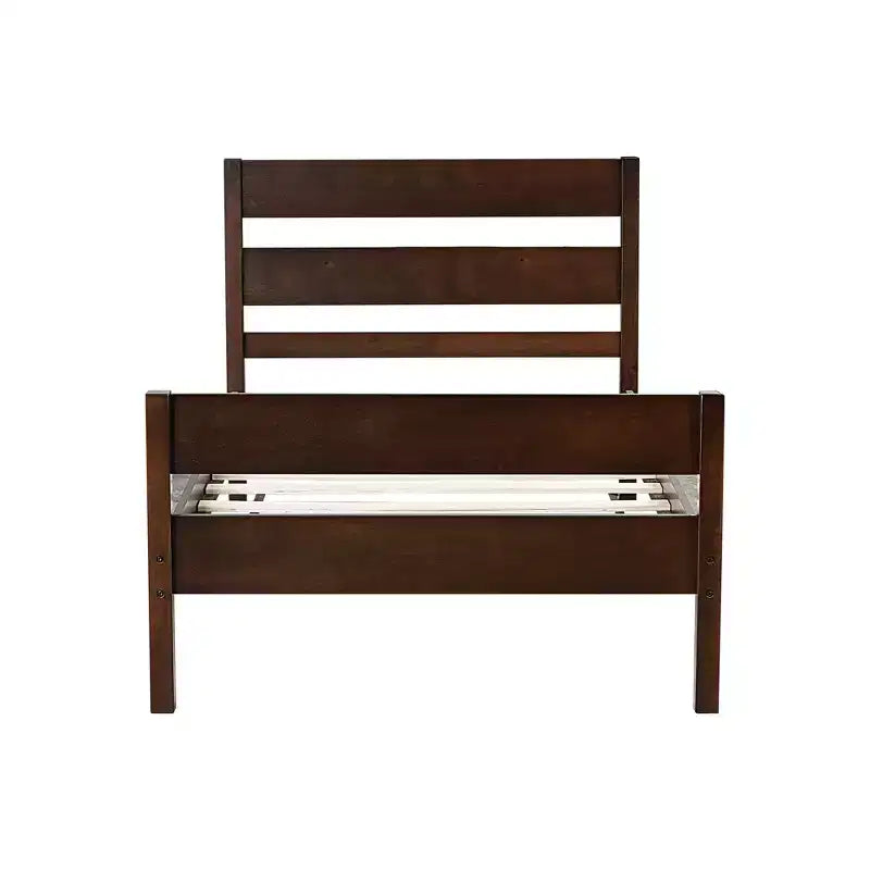 Lit plate-forme double avec tête de lit à lattes horizontales, lit en bois sans sommier pour chambre d'enfant