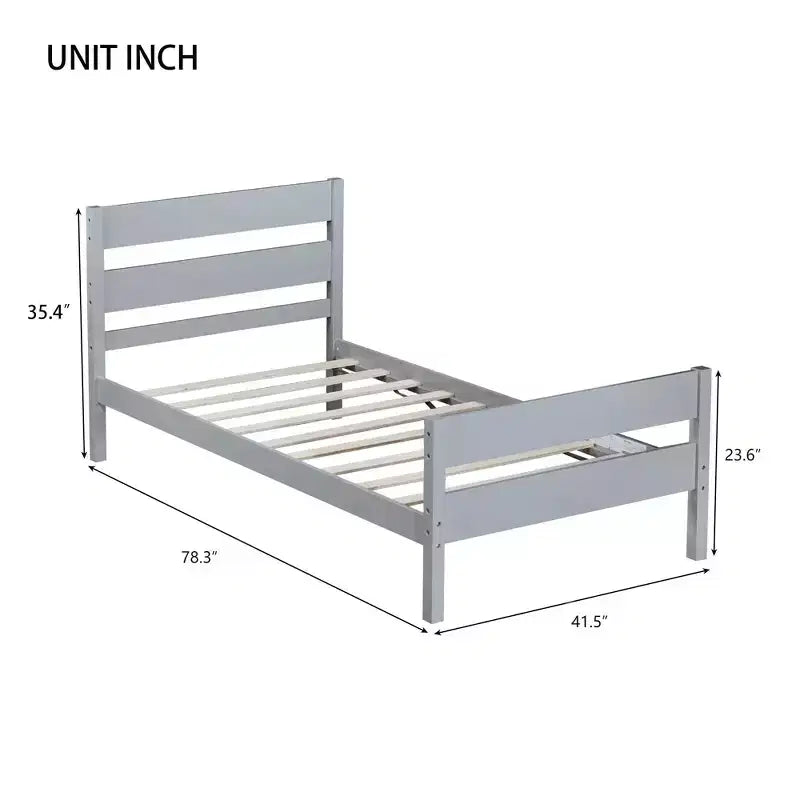 Lit plate-forme double avec tête de lit à lattes horizontales, lit en bois sans sommier pour chambre d'enfant